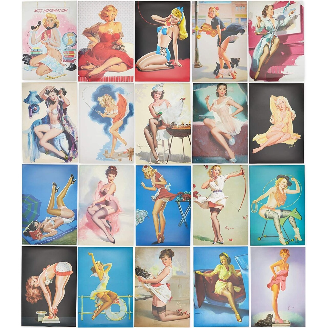 Pin-Up Girl Posters, Vintage Inspired Wall Art (13 x 19 In, 20 Pack)